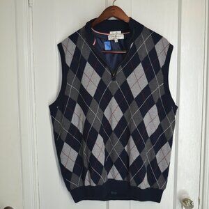 Fairway & Greene Italian Merino Wool Argyle 1/4-Zip Golf Vest lined with silk